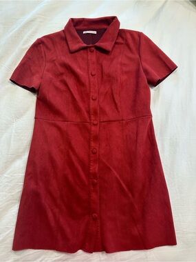 Zara Red Short-Sleeve Button Front Mini Dress